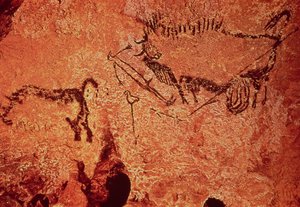 Klippemaleri af en jagtscene, ca. 17000 f.Kr. (hulemaleri) af Prehistoric